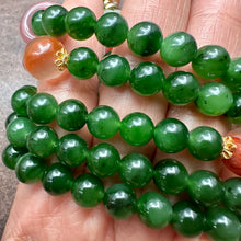 Green Nephrite Jade and NanHong Icy-Float Agate Mala Necklace