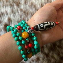 Genuine Vintage Turquoise and Dzi bead Mala Necklace