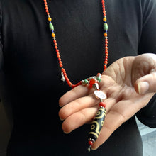 Genuine Antique Tibetan Red Coral with Dzi Mala Necklace