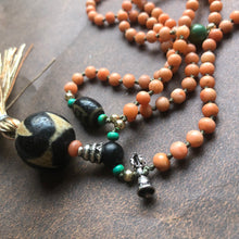 Genuine Antique Tibetan Coral and Old Dzi Beads Mala Necklace