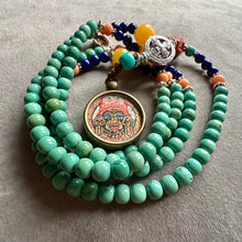 Genuine Hubei Turquoise Mala Necklace with Zakiram Thangka Pendant