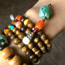 Old Star-Moon Bodhi Seeds Tibetan Mala with Tibetan Turquoise