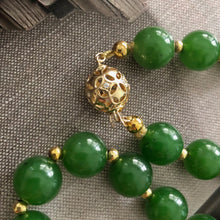 Fine Green Nephrite Jade Beads and 14k Gold and Diamonds Necklace