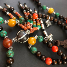 Genuine Tibetan Black Golden Coral and Old Dzi Mala Necklace