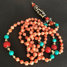 Genuine Antique Angelskin Coral and Dzi bead Mala Necklace