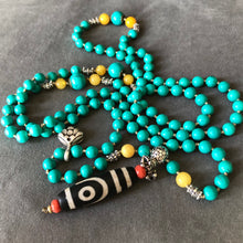 Vintage Chinese Turquoise and Old Dzi bead Mala Necklace