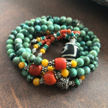 Genuine Antique Tibetan Turquoise and Dzi bead Mala Necklace
