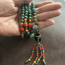 Genuine Antique Tibetan Turquoise and Dzi bead Mala Necklace