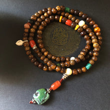 Old Star-Moon Bodhi Seeds Tibetan Mala with Tibetan Turquoise
