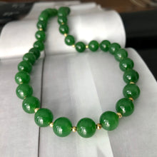 Fine Green Nephrite Jade Beads and 14k Gold and Diamonds Necklace