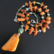 Antique Baltic Amber and Tibetan turquoise necklace