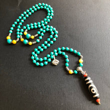 Vintage Chinese Turquoise and Old Dzi bead Mala Necklace