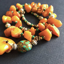 Antique Baltic Amber and Tibetan turquoise necklace