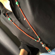 Genuine Antique Tibetan Red Coral and Old Dzi bead Mala Necklace