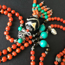 Genuine Antique Tibetan Red Coral and Old Dzi bead Mala Necklace