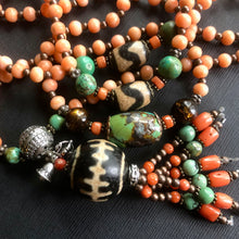 Genuine Antique Tibetan Coral and Old Dzi Mala Necklace