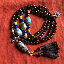 Genuine Tibetan Black Golden Coral and Dzi Mala Necklace