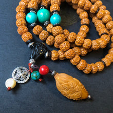Rudraksha Bodhi Seeds Tibetan Mala with Date Pit Pendant