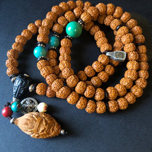 Rudraksha Bodhi Seeds Tibetan Mala with Date Pit Pendant