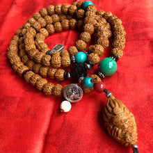 Rudraksha Bodhi Seeds Tibetan Mala with Date Pit Pendant
