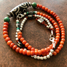 Genuine Tibetan Red Coral and Dzi Bracelet/Necklace