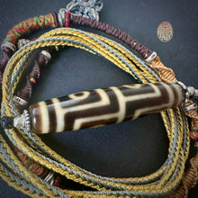 Four-Eye Tibetan Dzi bead on Waven  Cord Necklace