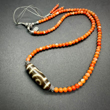 Genuine Tibetan Coral Necklace with 2-Eye  dZi Bead