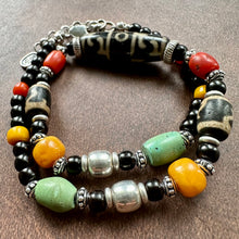 Vintage 3-Eye Dzi and Old Tibetan Beads  Necklace