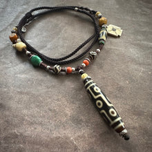 Vintage Nine-Eyes Dzi Bead Amulet Necklace