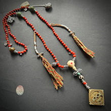Genuine Antique Red Coral and Old Tibetan Pendant Mala Necklace