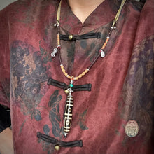Four-Eye Tibetan Dzi bead on Waven  Cord Necklace