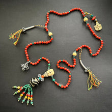 Genuine Antique Tibetan Red Coral and Old Dzi bead Mala Necklace