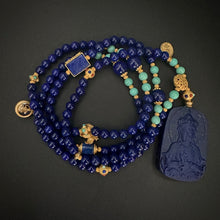 Lapis Lazuli Tibetan Mala Necklace with Buddha Pendant