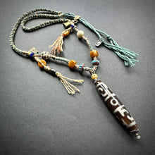 Lotus Master 3-Eye Tibetan Dzi bead with Handmade Cord Necklace