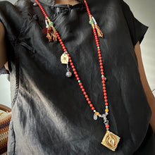 Genuine Antique Red Coral and Old Tibetan Pendant Mala Necklace