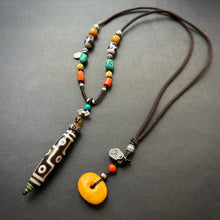 Tibetan Nine-Eyes Dzi Bead Amulet Necklace