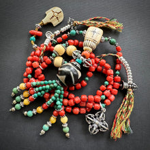 Genuine Antique Tibetan Red Coral and Old Dzi bead Mala Necklace