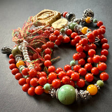 Genuine Antique Red Coral and Old Tibetan Pendant Mala Necklace