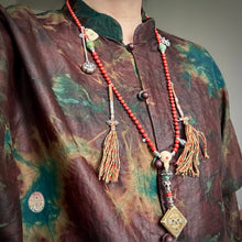 Genuine Antique Red Coral and Old Tibetan Pendant Mala Necklace