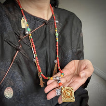 Genuine Antique Red Coral and Old Tibetan Pendant Mala Necklace