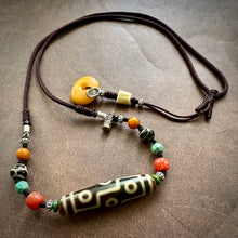 Vintage Nine-Eyes Dzi Bead Amulet Necklace