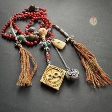 Genuine Antique Red Coral and Old Tibetan Pendant Mala Necklace