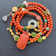 Fine Baoshan Nanhong Agate Mala Necklace with Pendant