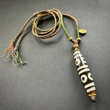 Vintage Tibetan 8-Eye Dzi bead on Waven  Cord Necklace