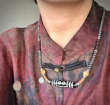 Five-Eye Tibetan Dzi bead with Handmade Cord Amulet Necklace