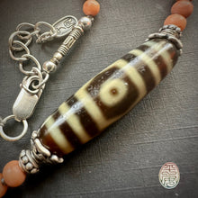 Antique Tibetan Salmon Red Coral Necklace with 3-Eye  dZi Bead