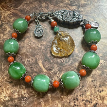 Fine Green Nephrite Jade with Solid Silver Charm Bracelet