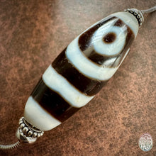 Fine Tibetan 2-Eyes Dzi Bead Amulet on Silver Chain Necklace