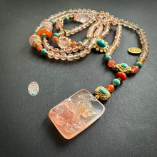 Natural NanHong Icy-Float Agate Ox Pendant Mala Necklace