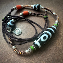 Fine 2-Eye Dzi Bead with Handmade Cord Necklace